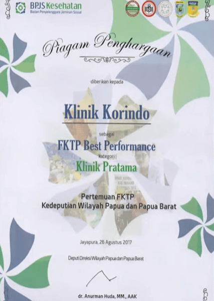 penghargaan klinik asiki korindo